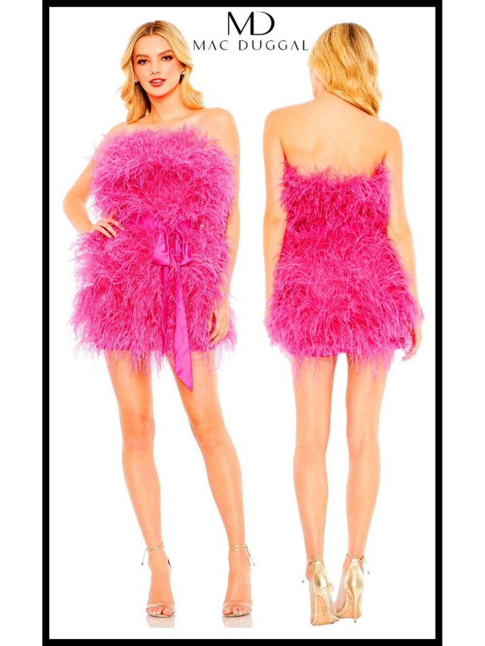 💋✨ROARING 20s VIBE🍸🎷 UBER STUNNING MAC DUGGAL OSTRICH FEATHERS DRESS in PINK